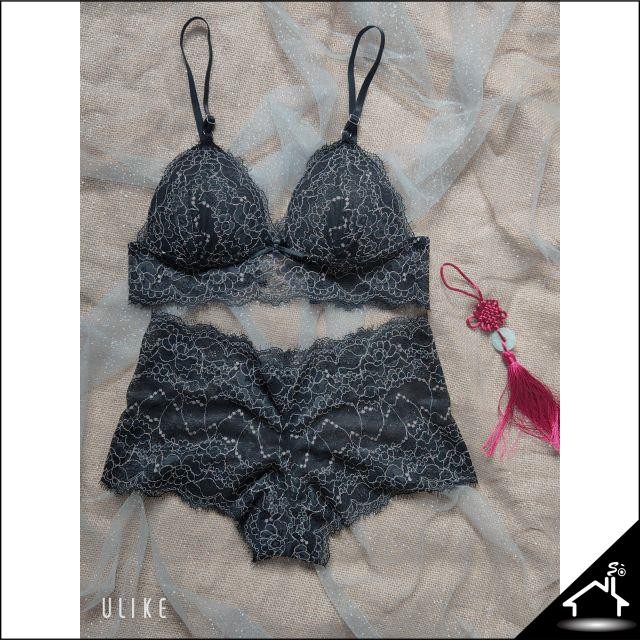 Bộ đồ lót sexy by Nhà Sò ren đen nhuyễn quần boxer NS024