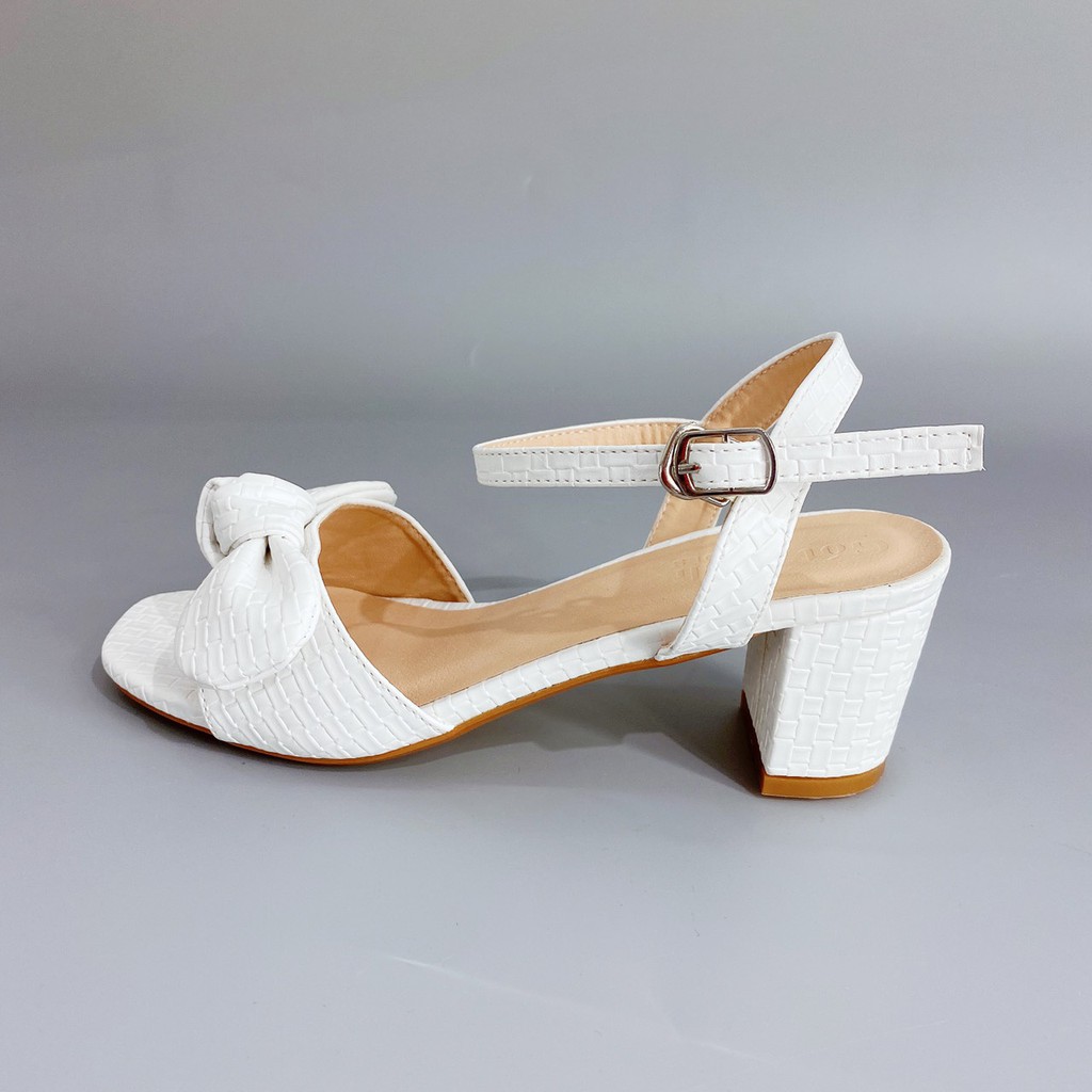 Giày sandal cao gót nữ 7cm GÓT XINH GD17 quai phối nơ đế trụ vuông