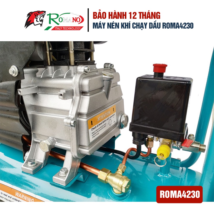 Máy nén khí chạy dầu ROMANO ROMA4230 dung tích 30L, công suất 3HP TẶNG kèm bình dầu