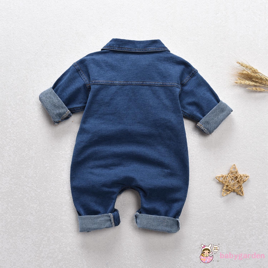 Romper dài tay bằng denim có túi đáng yêu cho bé