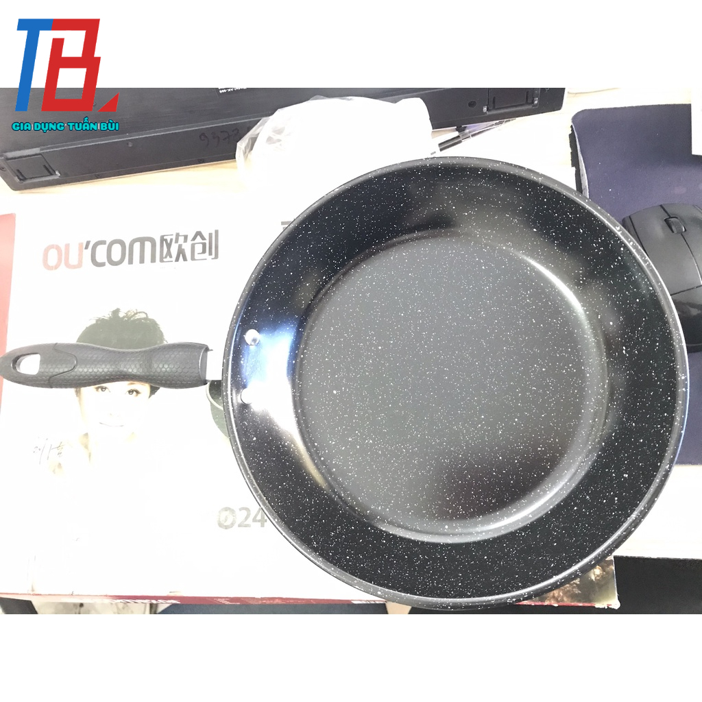 Chảo men đá chống dính 24cm tay cầm làm bằng nhựa phù hợp sử dụng chiên xào nhiều món
