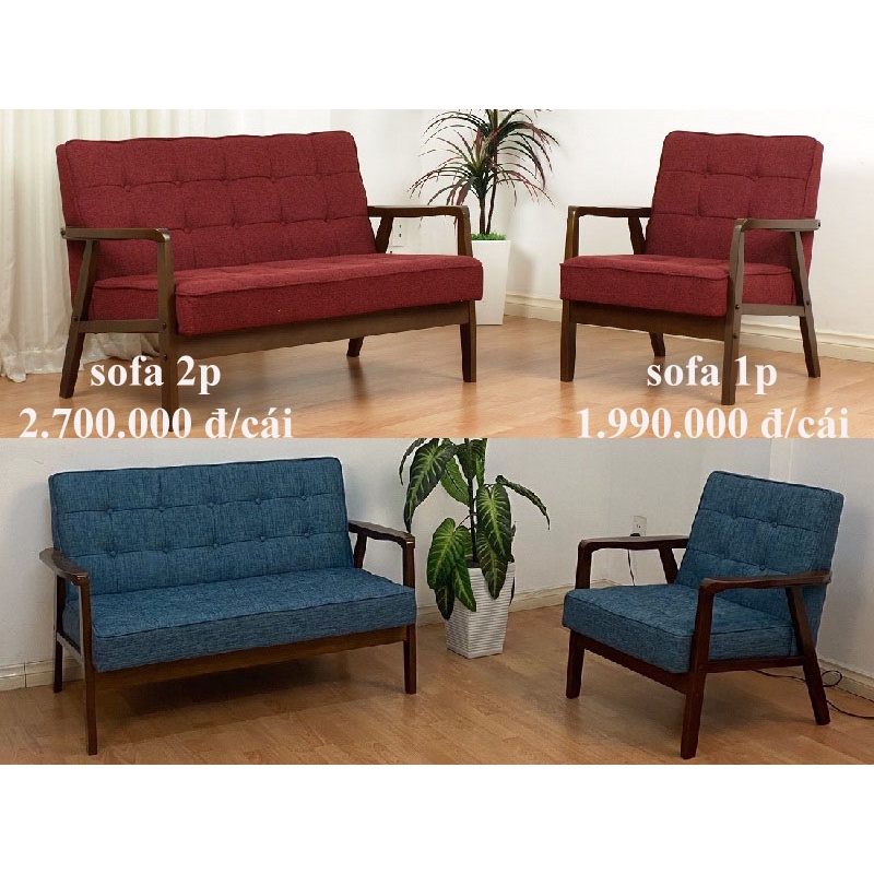 Ghế sofa đôi khung gỗ bọc simili / vải hw106 / hw104