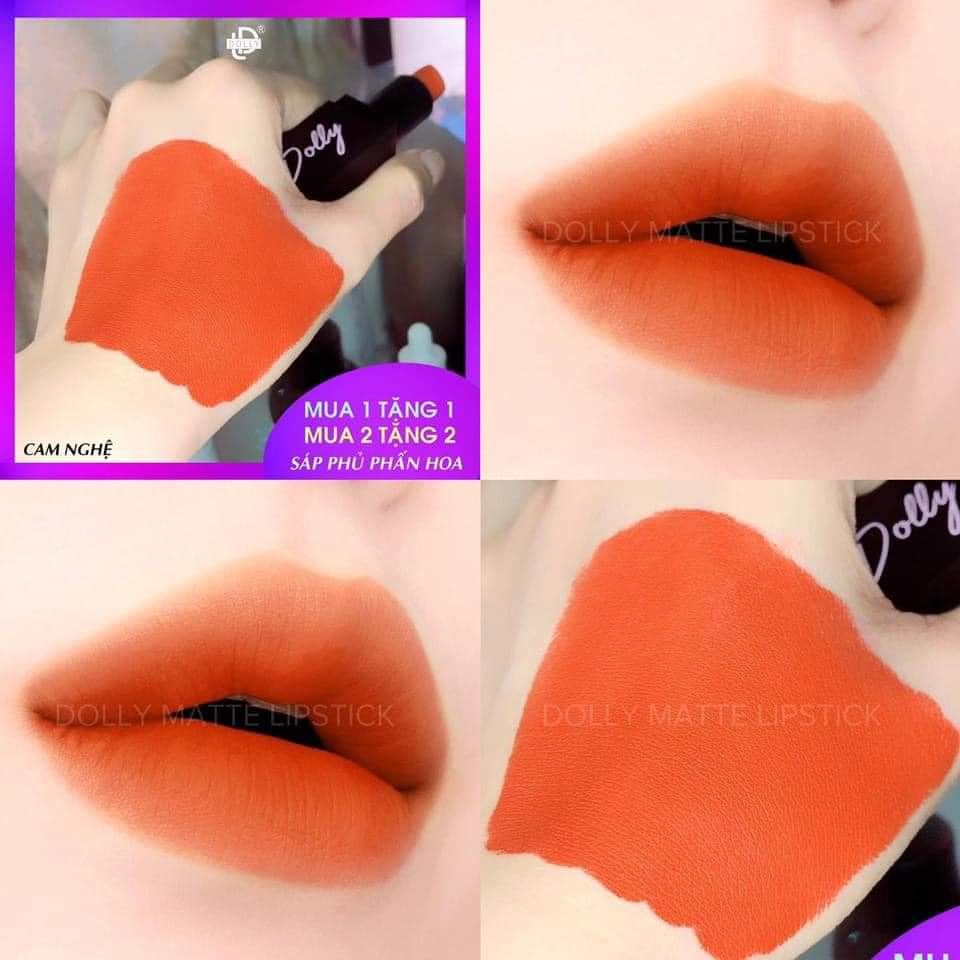 Son sáp lì Dolly Matte Lipstic màu cam nghệ mềm mịn lâu trôi 3.5g