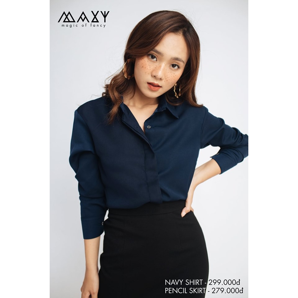 Áo sơ mi nữ tay dài công sở navy basic shirt Maxy Workshop