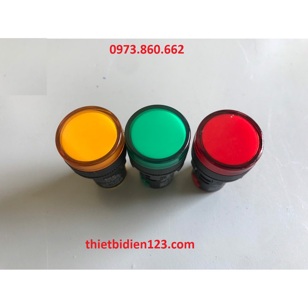 Đèn báo pha phi 22 - Đèn LED tín hiệu xanh, vàng đỏ phi 22mm