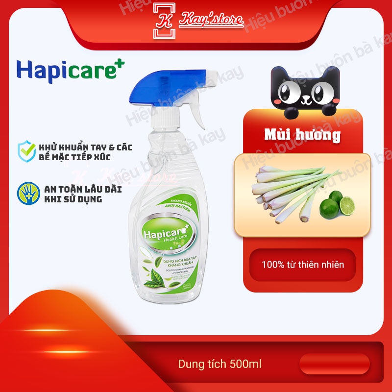 [CHANH SẢ] Chai xịt khuẩn HapiCare+ (500ml) rửa tay sát khuẩn và rửa tay khô