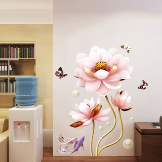 [ SIÊU PHẨM] Tranh dán tường 3D Ba bông sen, Tranh hoa sen KT 90x110cm, Decal trang trí phòng