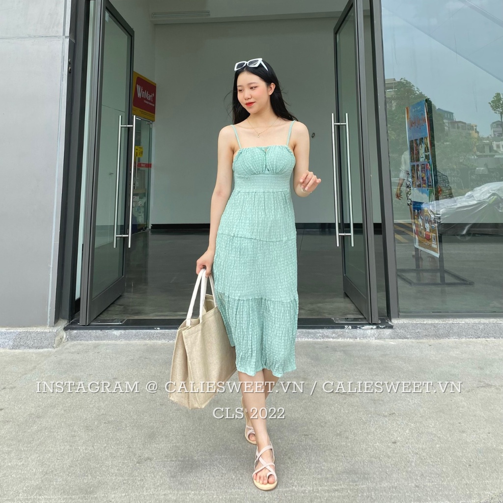 Váy 2 dây đi biển Caliesweet đầm maxi 2 dây khoét ngực quyến rũ CLS023