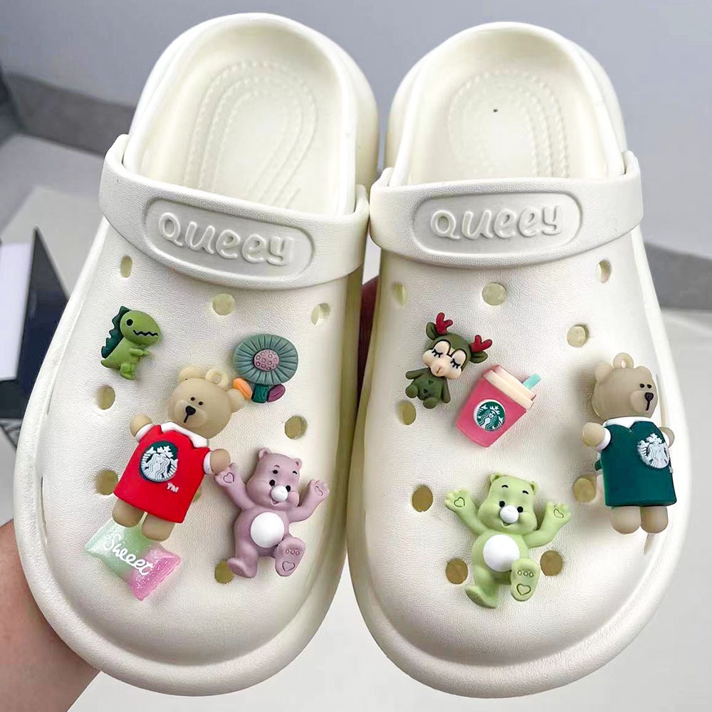 Bộ Phụ Kiện Khóa Giày Crocs Hình Gấu Hoạt Hình Ba Chiều Dễ Thương