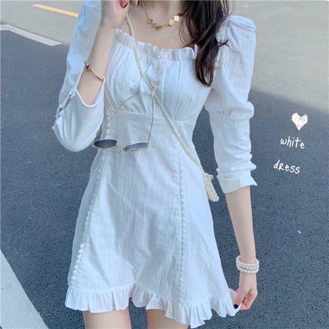 váy đầm cổ vuông dáng ôm đuôi cá bánh bèo ulzzang hàn quốc