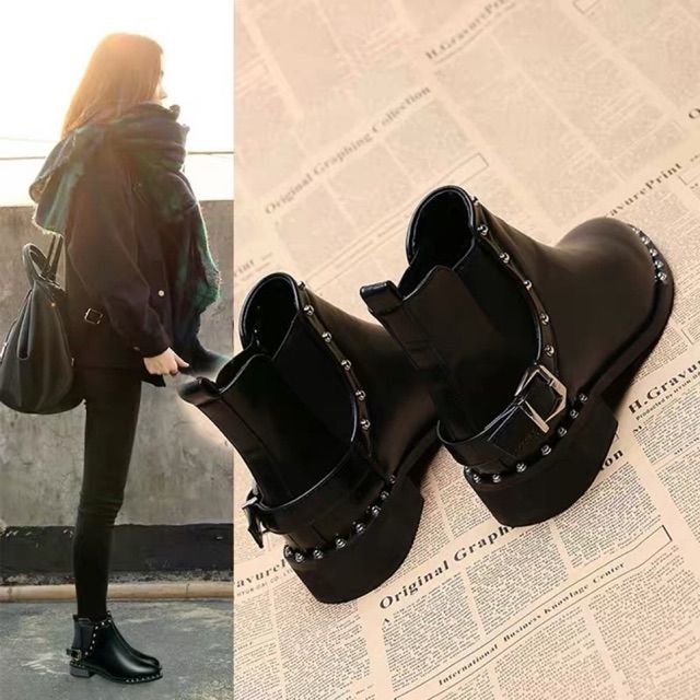 (Hàng order1 5 ngày) boot nữ cổ ngắn dập đinh