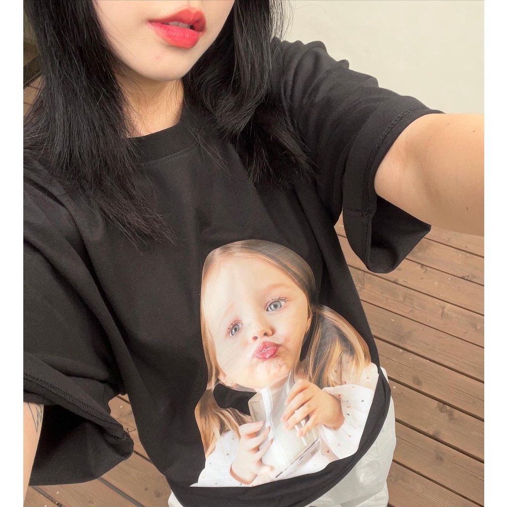 Áo thun nữ ADLV BABYFACE-MILK GIRL , áo phông unisex form rộng tay lỡ cá tính chất cotton dày dặn
