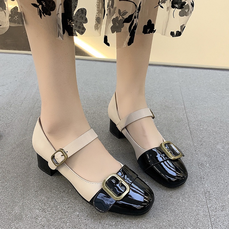 IELGY Giày Mary Jane  bằng da đế thấp cho nữ