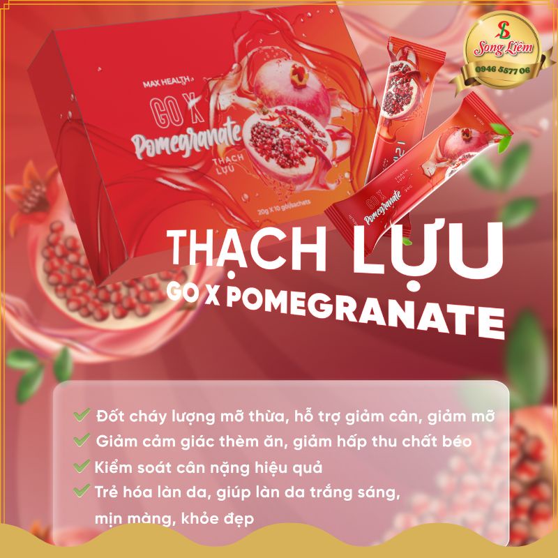 Thạch Lựu giảm cân giảm mỡ bụng đẹp da collagen Go X Pomegranate chính hãng Matxicorp, hộp 14gói 20g NPP Songliemshop