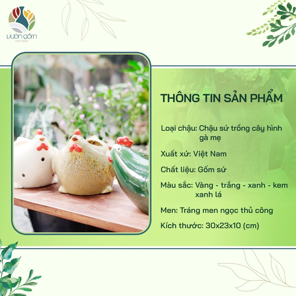 Chậu gốm sứ trồng cây hình gà mẹ decor trang trí tiểu cảnh Vườn Gốm - The Garden