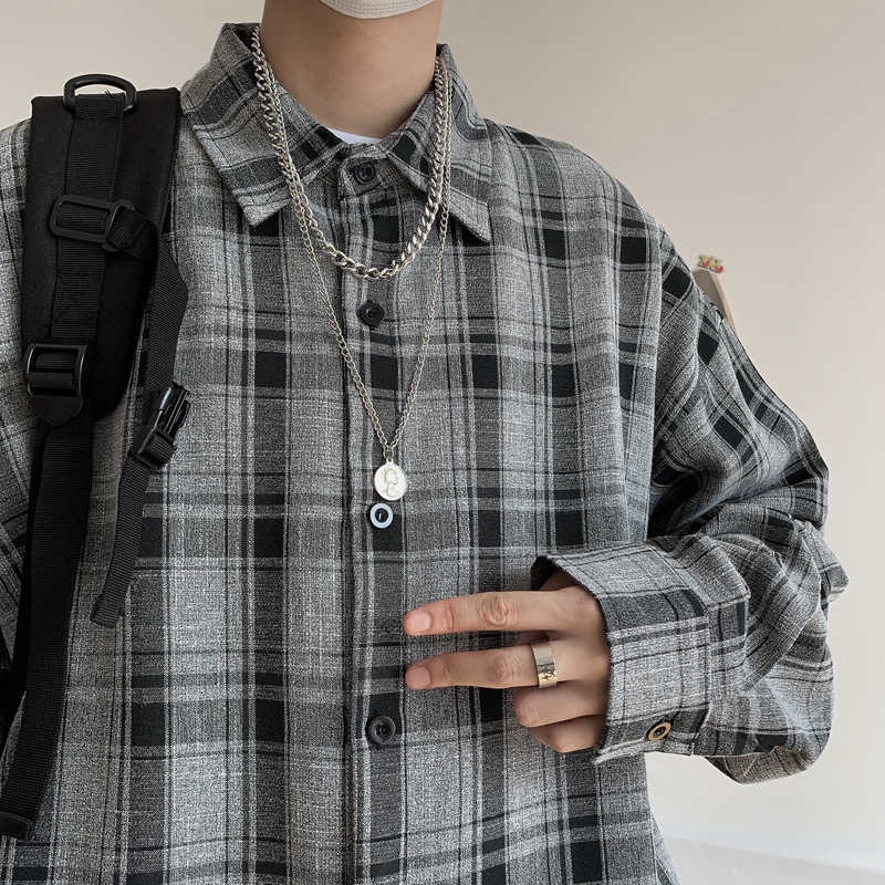 Áo sơ mi kẻ sọc ca rô dáng rộng phong cách Harajuku vintage 126063 | BigBuy360 - bigbuy360.vn