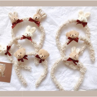 Tender afternoons Cài tóc vải lông cừu phối hình thỏ/ gấu dễ thương phong cách Hàn Quốc