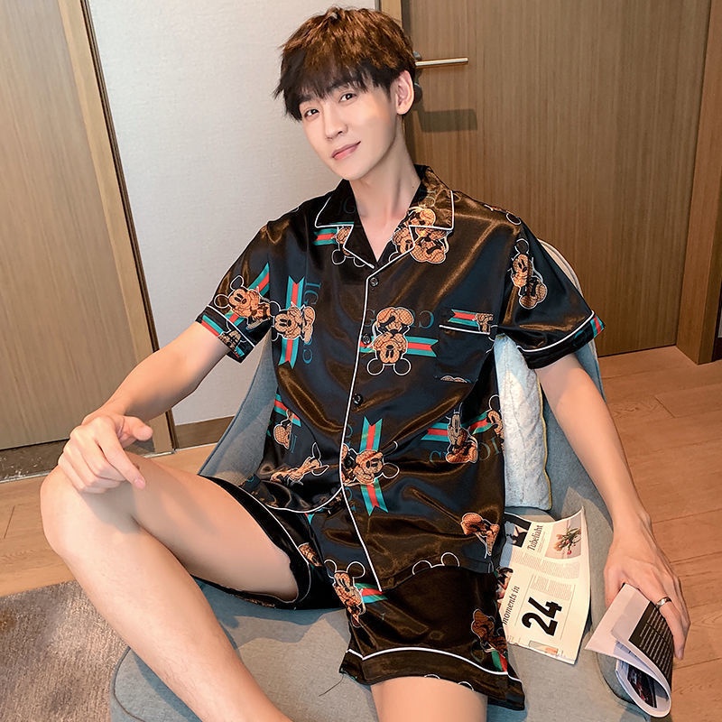 Đồ ngủ nam ngắn tay lụa băng mỏng mùa xuân hè hoạt hình dễ thương dịch vụ ở nhà sinh viên Suit | BigBuy360 - bigbuy360.vn