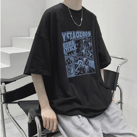 Áo Thun Ngắn Tay Dáng Rộng In Hoạt Hình Kiểu Hàn Quốc Cho Nam Size S-8Xl