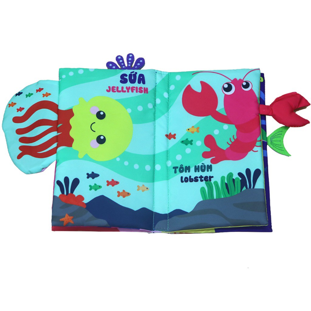 Sách vải song ngữ Anh - Việt Pipo Khám phá đại dương Đồ chơi cho bé chơi mà học 14x22x3 cm