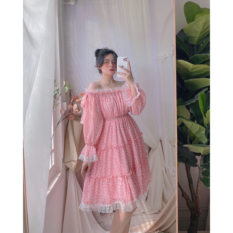 ĐẦM RỚT VAI HOA HỒNG NƠ