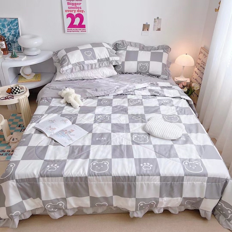 Set chăn ga cotton đũi bánh bèo