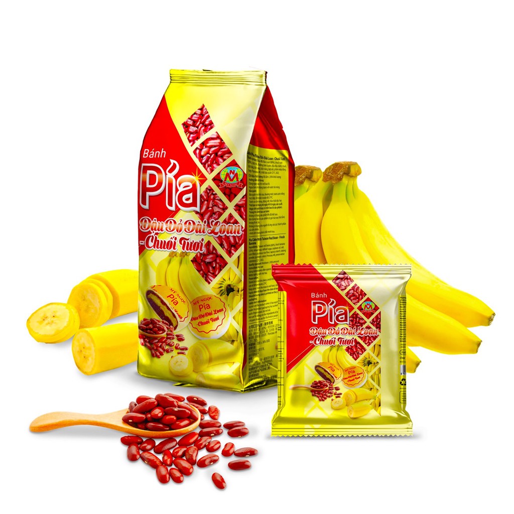 380g 4 Bánh PÍA chay ĐẬU ĐỎ đài loan CHUỐI tươi - VEGETARIAN Pia Cake with TAIWAN RED BEAN & FRESH BANANA. NO DURIAN