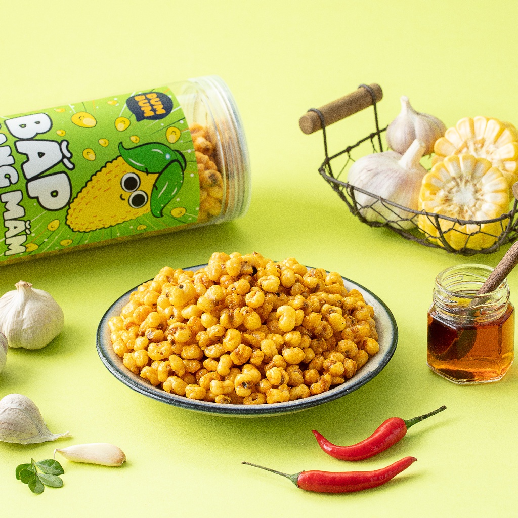 Ngô giòn xóc mắm cay DumBum 350g, đồ ăn vặt Hà Nội
