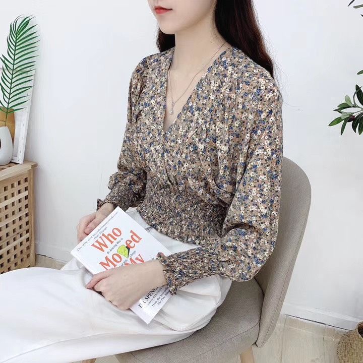 Áo hoa cổ xéo Quảng châu