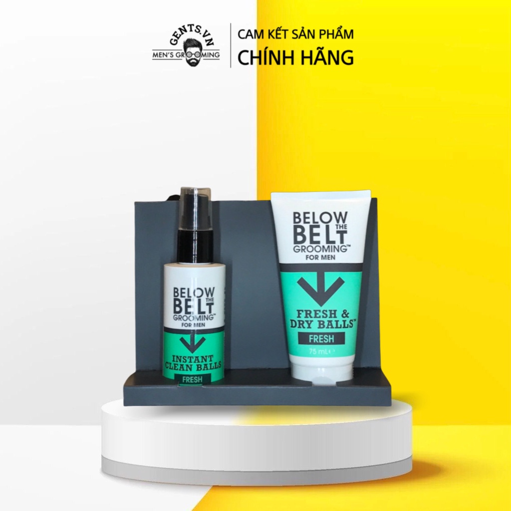 Bộ đôi dung dịch vệ sinh khô và kem dưỡng phụ khoa nam Below The Belt Grooming Fresh Ballers Gift Set