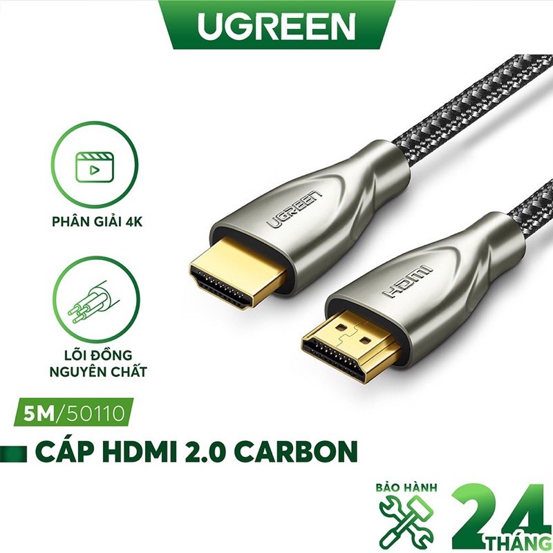 Cáp HDMI 2.0 Ugreen Carbon - Chuẩn 4K/60MHz - Đầu Cáp Mạ Vàng Cao Cấp