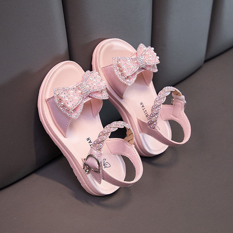 Giày Sandal Đế Mềm Đính Đá Thời Trang Đi Biển Cho Bé Gái