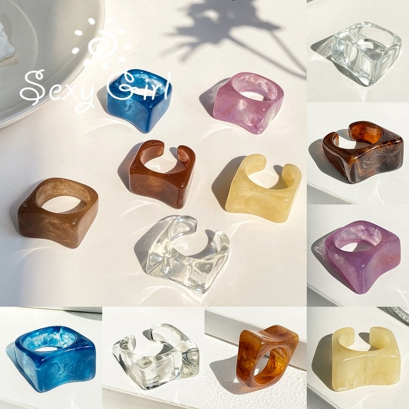 Nhẫn Nhựa Trong Suốt Họa Tiết Đá Cẩm Thạch Nhiều Màu Sắc Độc Đáo Cho Nữ