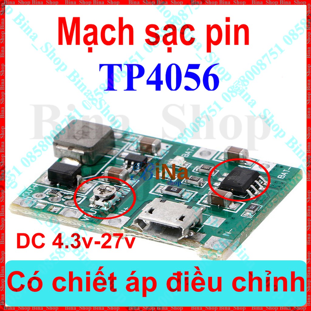 Mạch sạc pin 18650 TP4056 tích hợp tăng áp từ 3.7V lên 27V