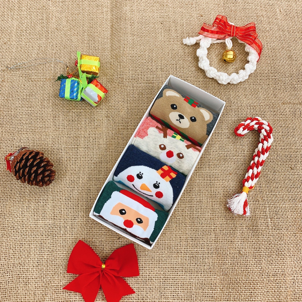 Vớ Ngắn Noel 4 Đôi Cotton In Họa Tiết Cổ Ngắn Noel Hoạt Hình Vui Nhộn Tất Nữ Nhật Hàn Giáng Sinh Ulzzang