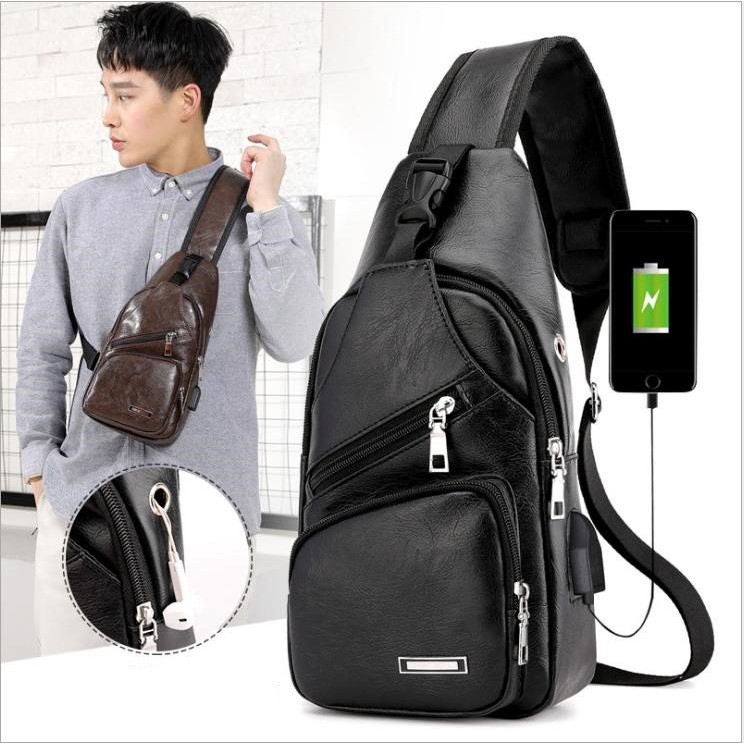 Combo Túi đeo chéo nam 194, Thắt lưng da Nam TGV tặng ví Da nam V20