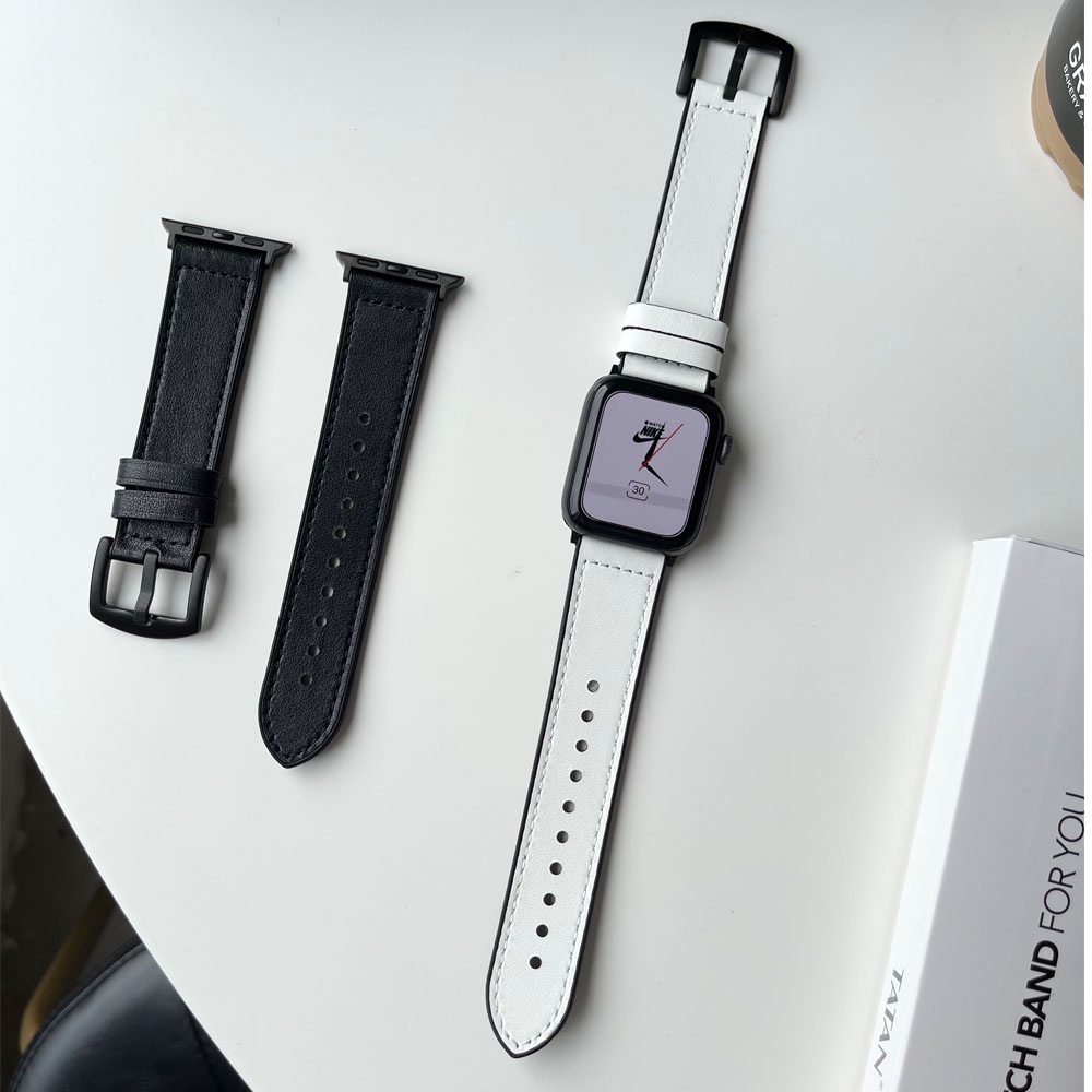Dây đeo bằng da + silicon đơn giản thích hợp cho Apple Watch Series 7 6 5 3 4 2 SE 41mm 45mm 38mm 40mm 42mm 44mm