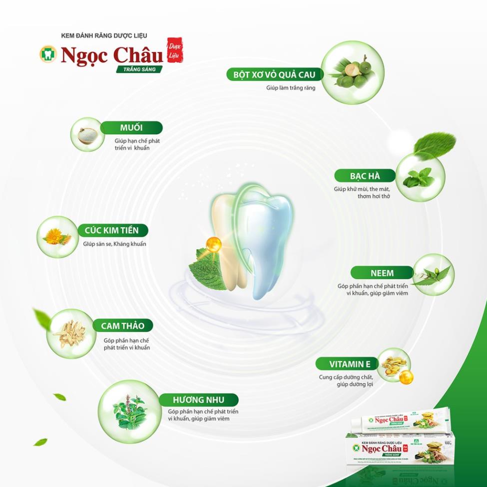 Kem đánh răng dược liệu Ngọc Châu trắng sáng tuýp to 125g