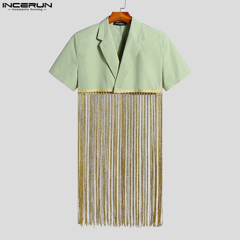 Áo sơ mi INCERUN tay nam tay ngắn trơn màu S-5XL