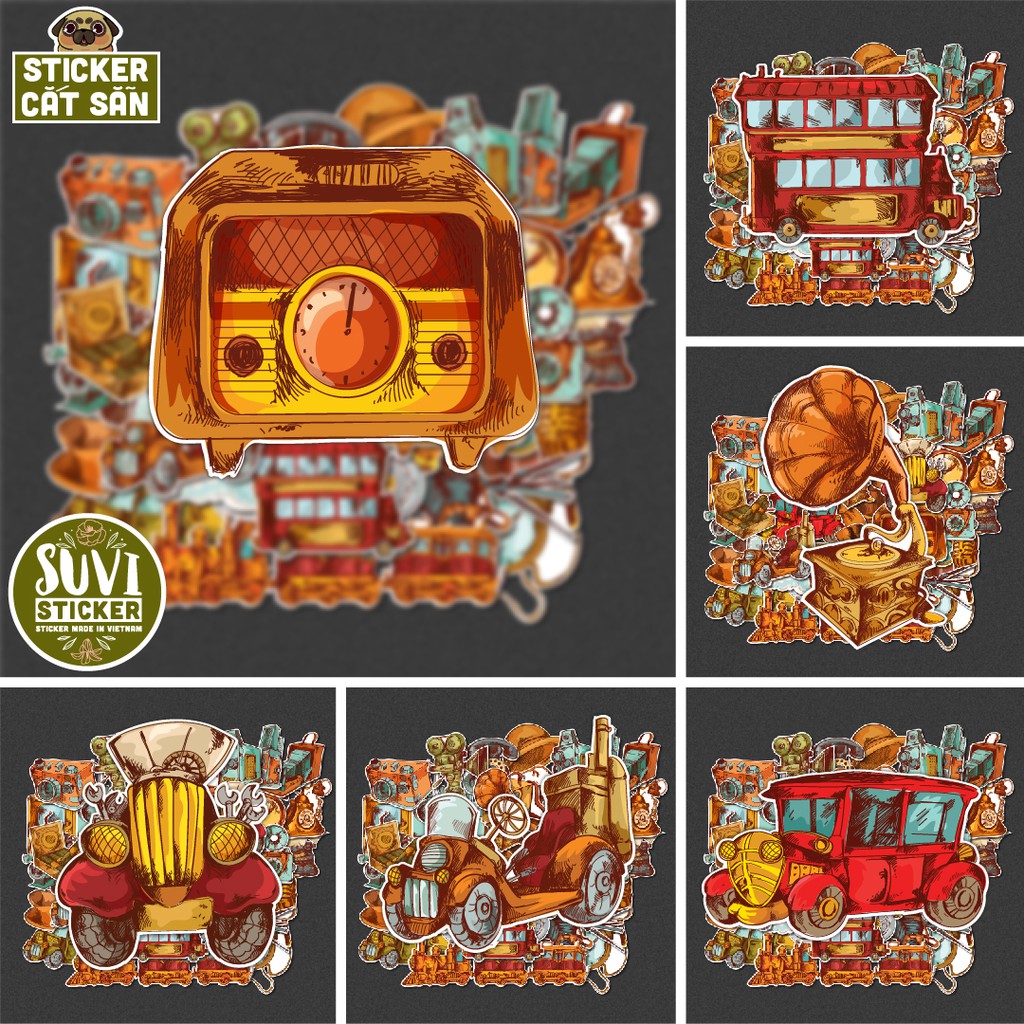 Sticker Retro Old Things chống nước dán nón bảo hiểm, xe, laptop, điện thoại, vali. MSP: V09