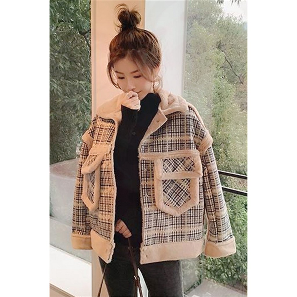 Áo khoác lông cừu siêu ấm phong cách Ulzzang Hàn Quốc sang chảnh A34