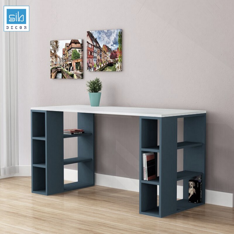 Bàn Làm Việc Kiêm Kệ Sách Đơn Giản Mà Đẹp SIB Decor, Gỗ Chống Ẩm, Bề Mặt Phủ Melamine Chống Trầy Và Kháng Nước