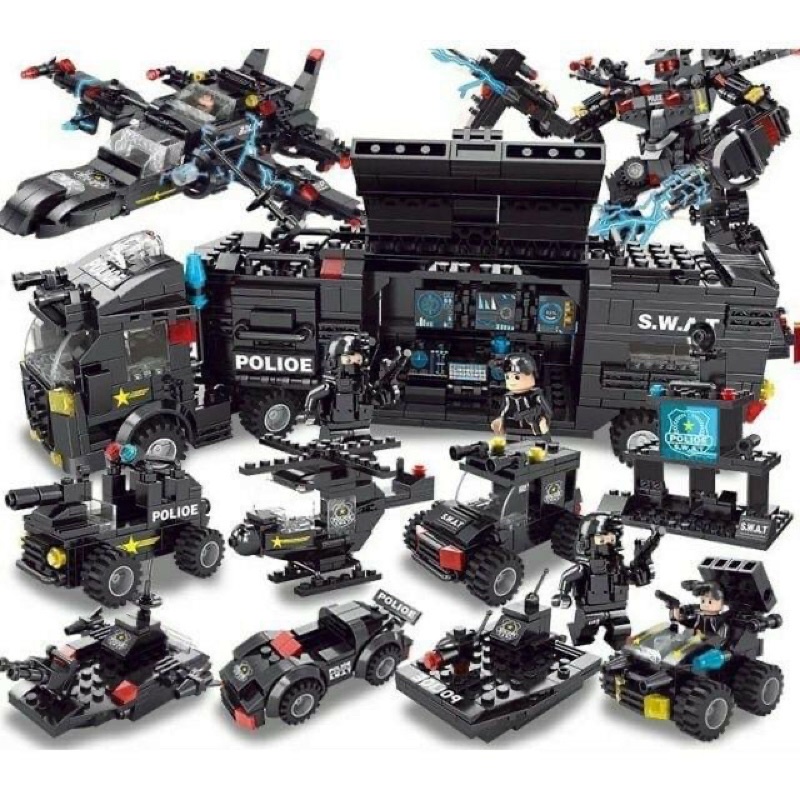 Đồ chơi lego xe cảnh sát đặc nhiệm SWAT 8 IN 3 -820 mảnh ghép ráp được 8 mô hình 3 cách chơi