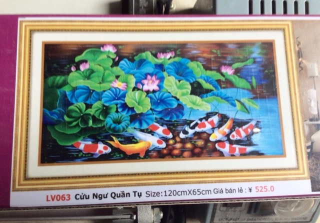 Tranh đính đá Cửu Ngư Quần Tụ I 120x65cm I LV063