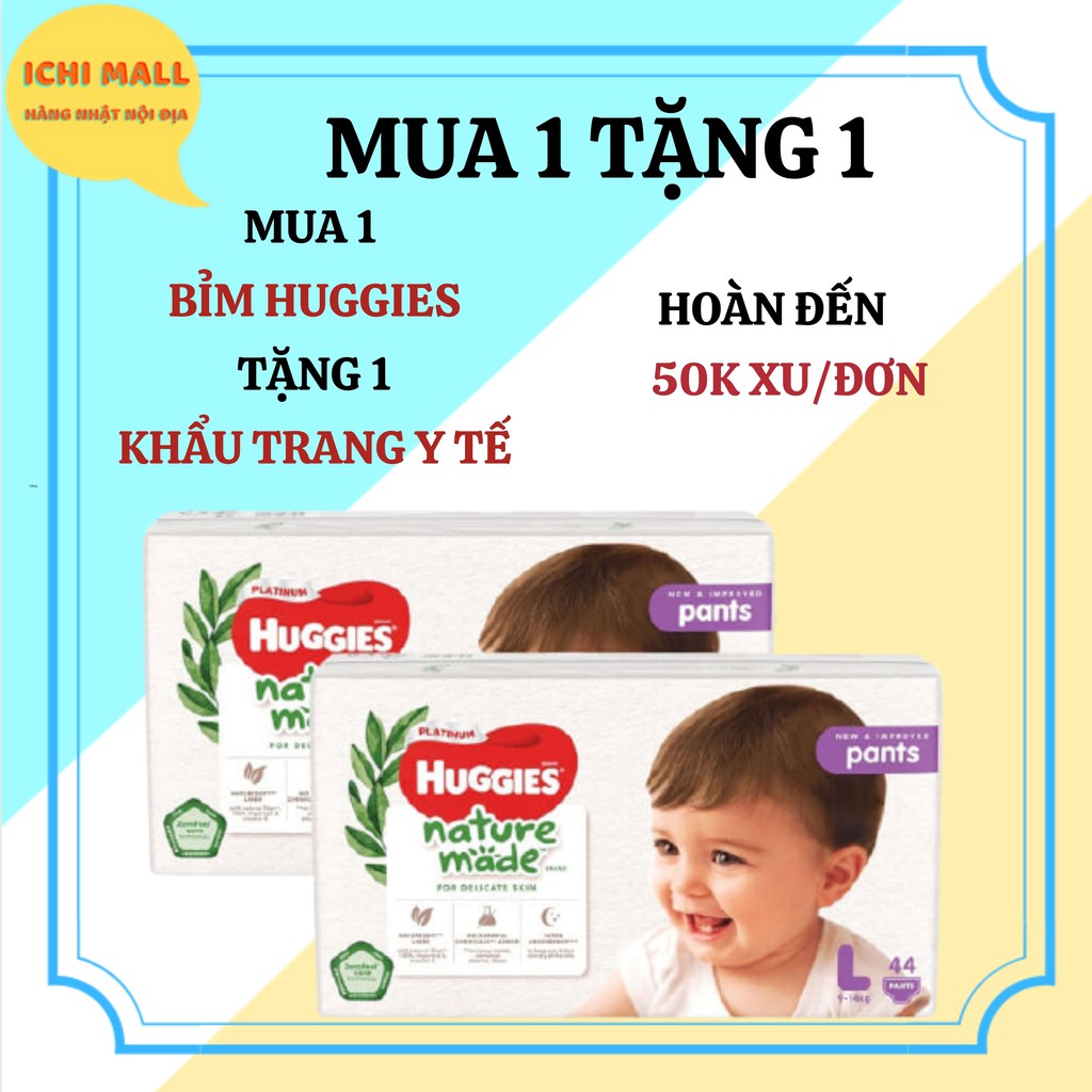 [HÀNG CHÍNH HÃNG CTY] Bỉm HUGGIES PLATINUM NATURE MADE size M58/L44/XL 38/XXL26/S82/NB60