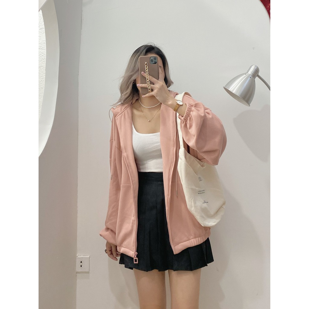 Áo khoác nỉ form rộng Áo khoác nữ kéo khóa trơn nhiều màu basic Thời trang nữ Reouts | BigBuy360 - bigbuy360.vn