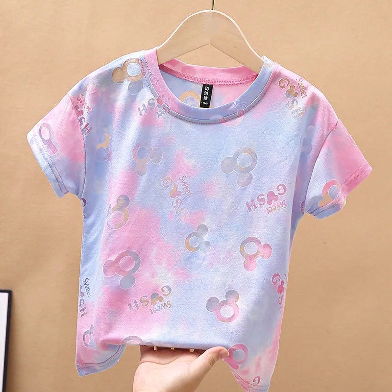 Áo Thun Tay Ngắn Chất Liệu Cotton Họa Tiết Màu Sắc Thời Trang Mùa Hè Theo Phong Cách Hàn Quốc Cho Bé Gái 2022