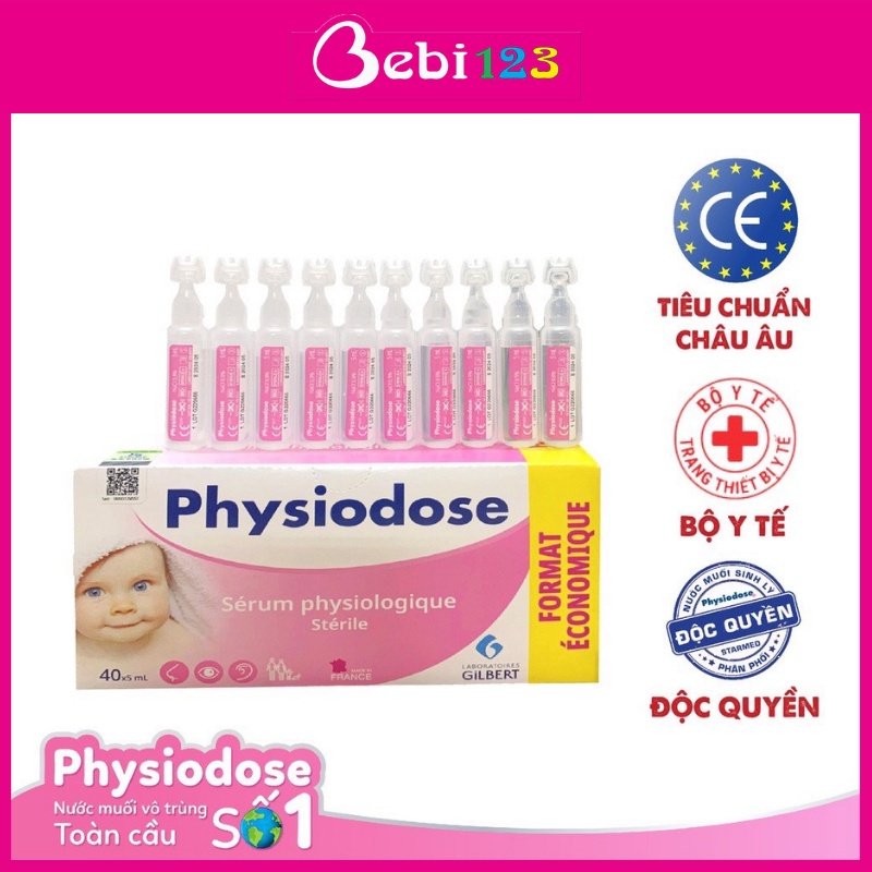 (Chính hãng) Nước muối vô trùng, nước muối sinh lý Physiodose (hộp 40 ống) vệ sinh cho bé mỗi ngày