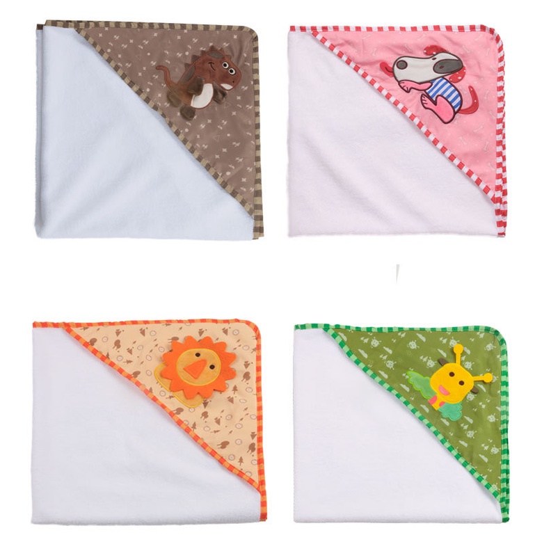 Khăn tắm hoạt hình cao cấp, trùm đầu cho trẻ - Kích thước 75x75cm