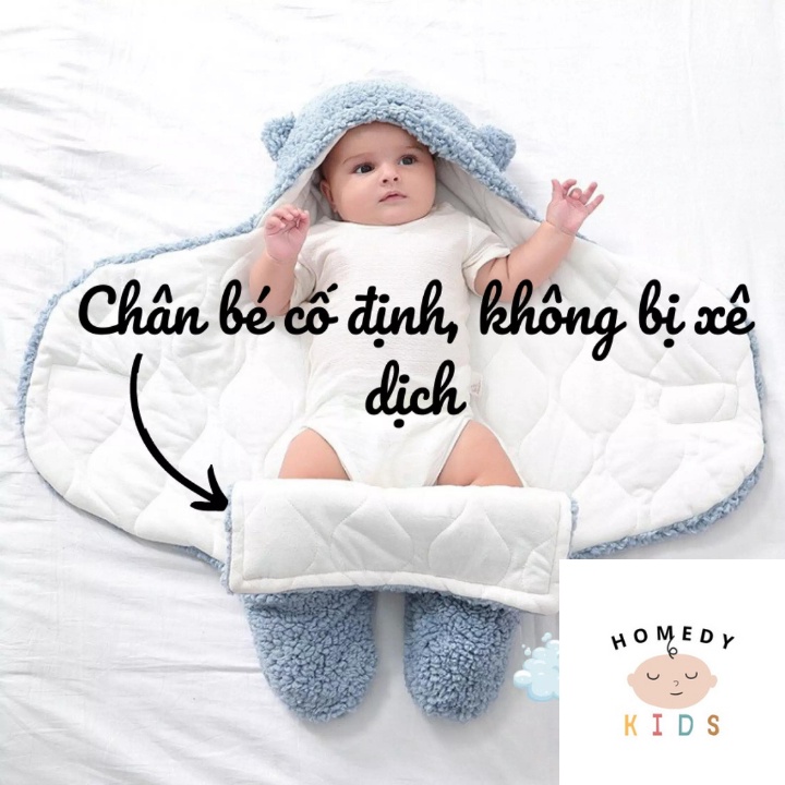 Chăn Ủ Gấu Lông Cừu Chần Bông Có Chân Cho Bé Body Lông Ủ Cho Trẻ Sơ Sinh Loại Dày Siêu Ấm Homedy Kids